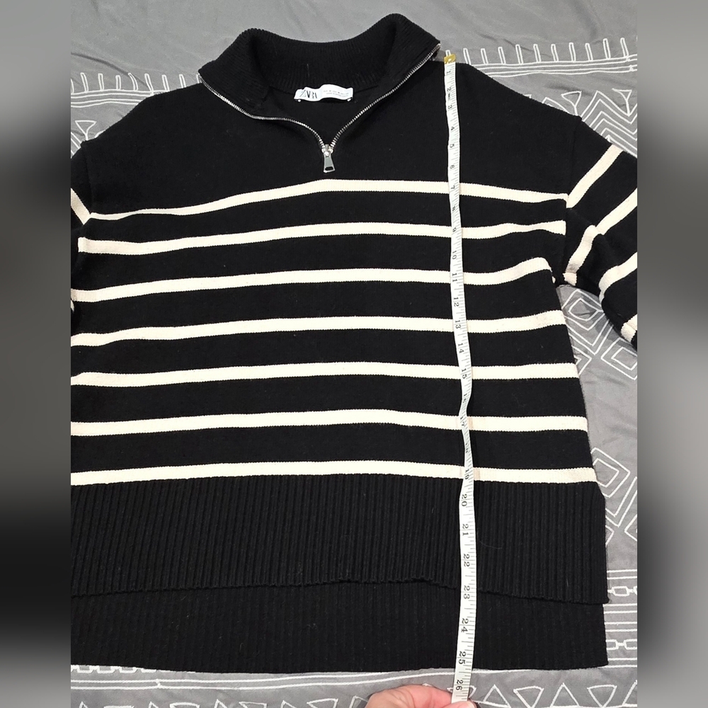 Zara Quarter Zip Striped Sweater Size Medium - Picture 2 of 5